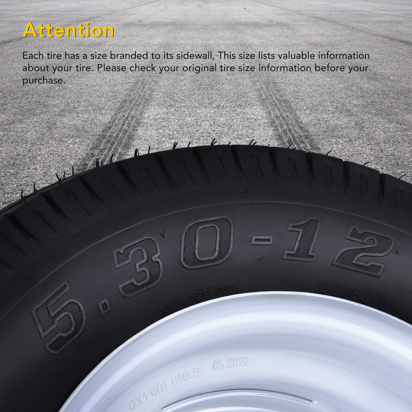 5.30-12 530-12 Trailer Tires on White Spoke Rims, 5.3-12
