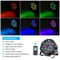 GARVEE 4 Packs Party Lights 36 LED RGB Stage Lights for Home Party Birthday Club